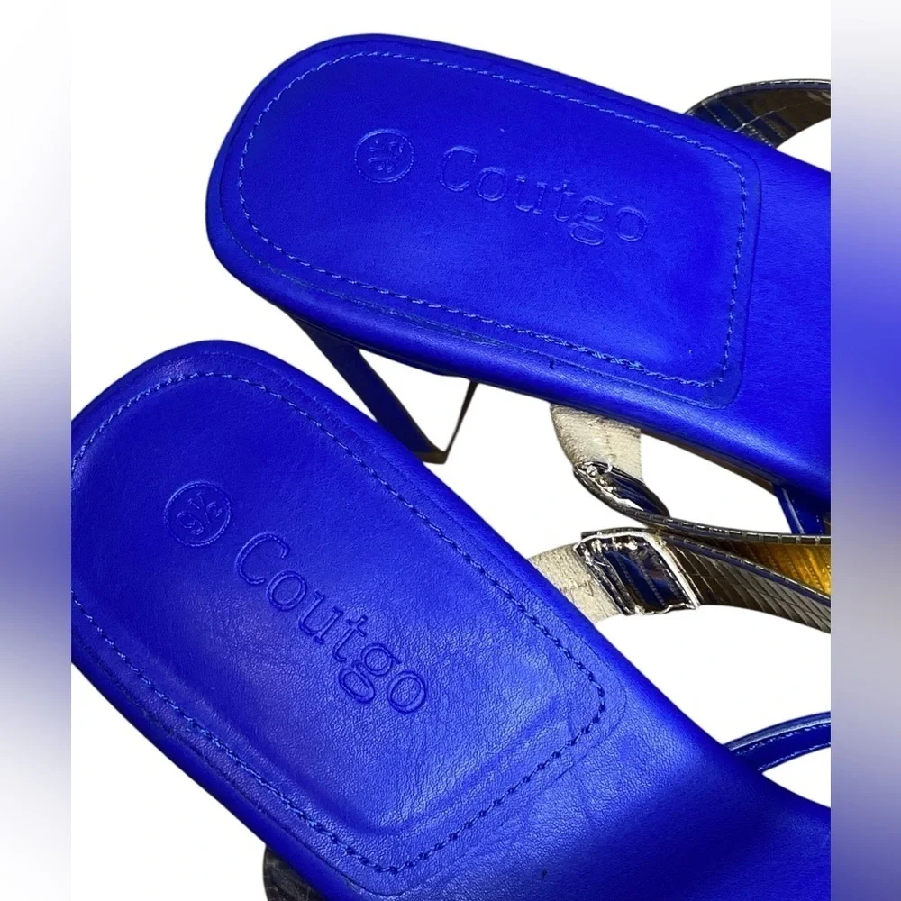 Coutgo Blue / Gold Strappy Heels Women’s Size 9.5